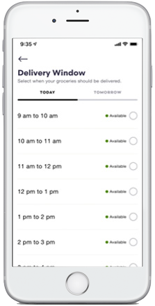 Choose a convenient delivery window, pay, and tip your shopper – all in the app.